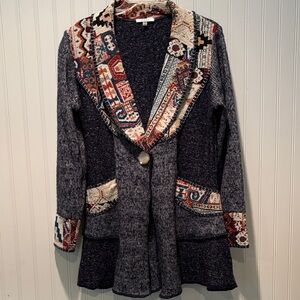 Sioni Knit Cardigan with Tapestry Trim Size M